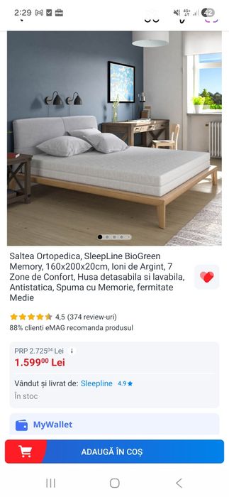 Saltea de pat cu spuma de memorie 160x200