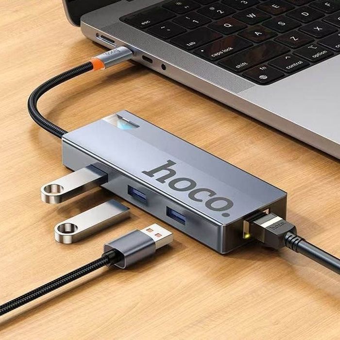 HUB 6 in 1 адаптер Type-C Хаб Hoco HB51 |HDMI+PD+RJ45+USB 3