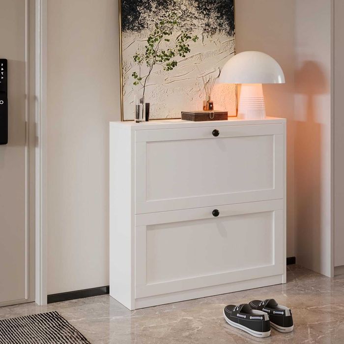 Шкаф за обувки VOWNER с 2 падащи чекмеджета бял