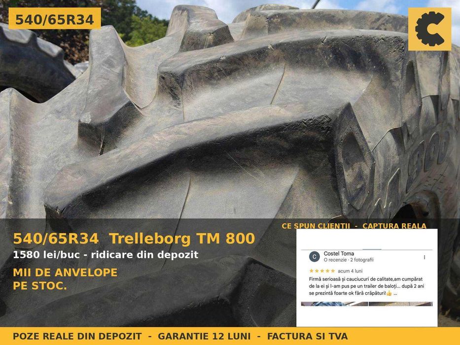 Cauciucuri 540/65R34 Trelleborg TM800 ANVELOPE Tractor Spate 4x4 Deutz Valtra Steyr SH GARANTIE Factura TVA Livrare