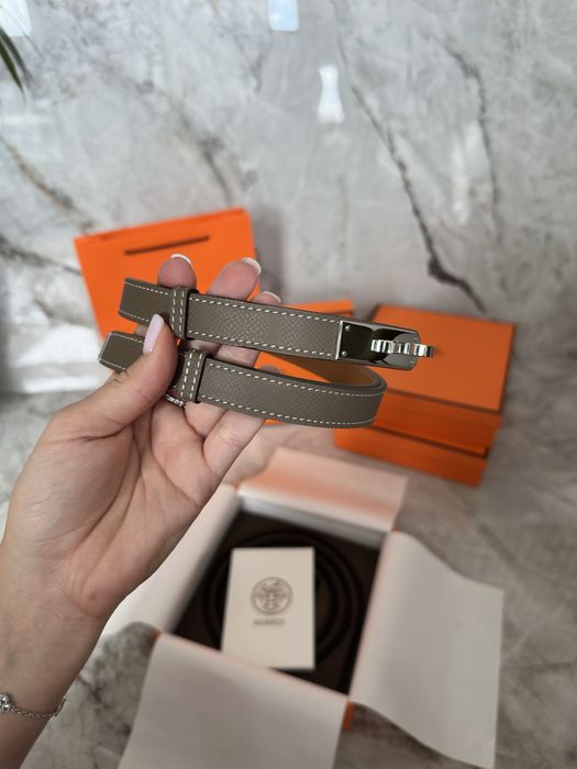 Колан Hermes Kelly сив от естествена кожа, Колан epsom, Колан Hermes Kelly, Колан Hermes Kelly от естествена кожа