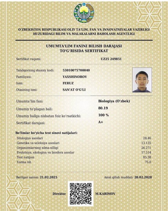 Biologiya va kimyo kursi òquv markazi