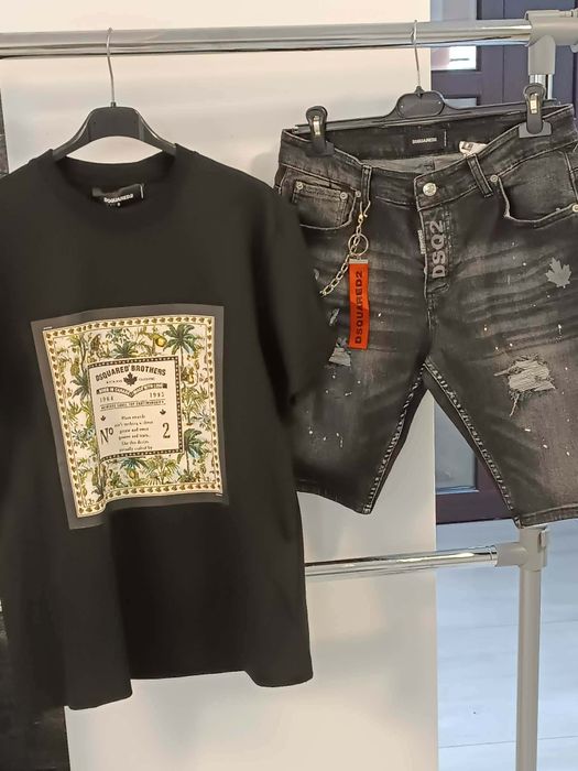 Compleu barbati Disquared tricou și pantalon de blugi scurrti