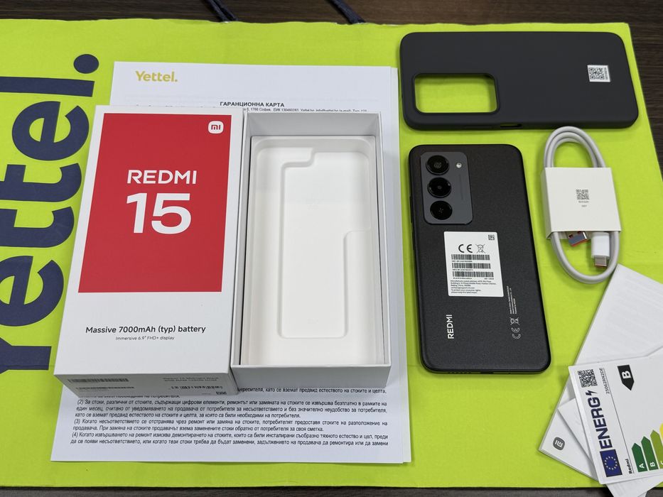***ЧИСТО НОВ 128GB Xiaomi Redmi 15 6GB Гаранция Yettel 3г. 2029 Black / Черен