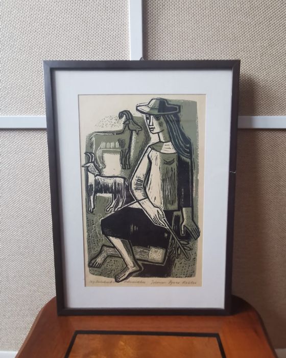 Антикварна картина Овчарка Йоханес Игуас Колер Johannes Iguaz Kohler