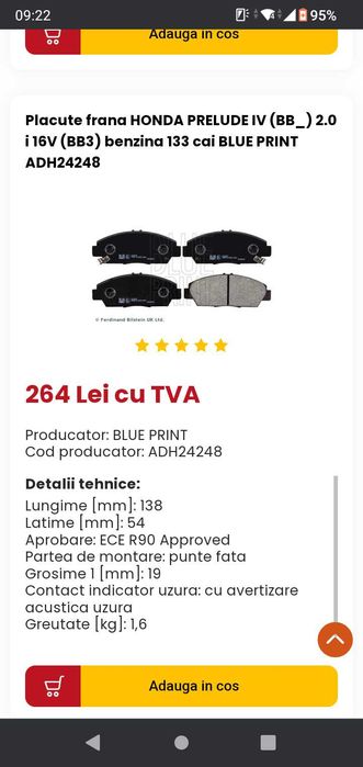 Set discuri si plăcute frana Honda Prelude Accord
