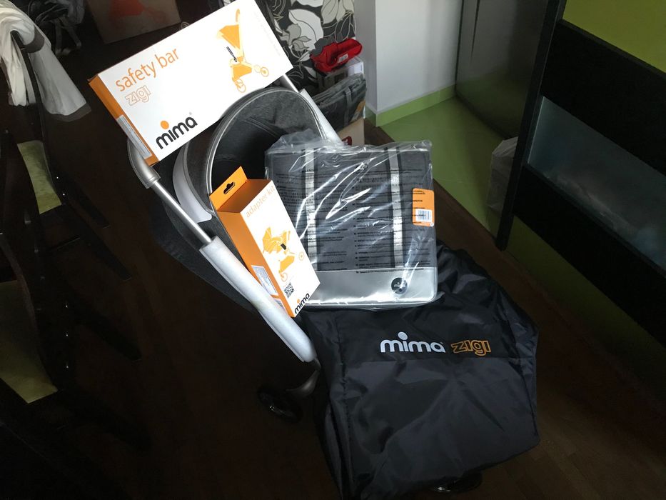 Mima Zigi Бебешка Детска Количка Мима Комплект с Чанта Борд Адаптери