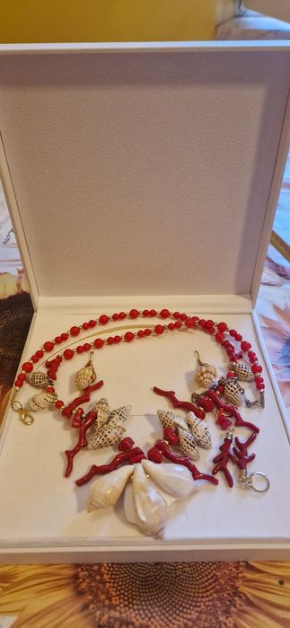 Set bijuterii unicat coral colier si cercei