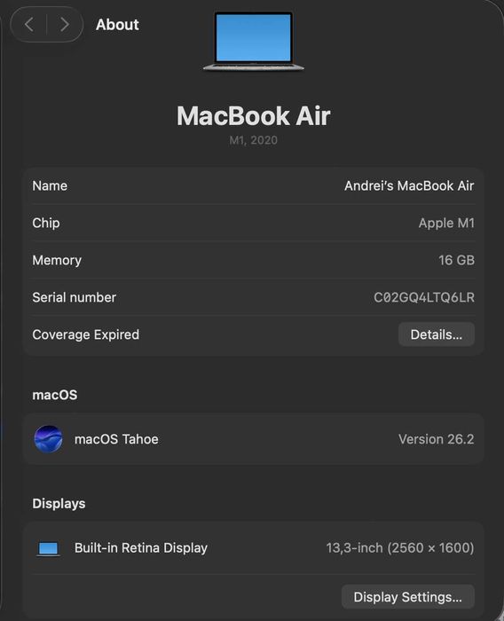 MacBook Air M1 2020 – 16GB RAM