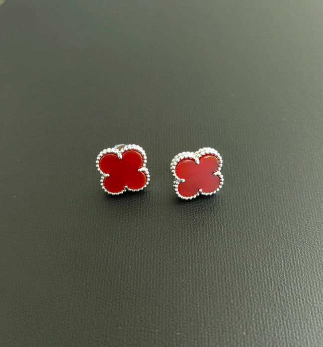 Сребърни обеци с тигрово око  Van Cleef & Arpels VCA Alhambra earrings