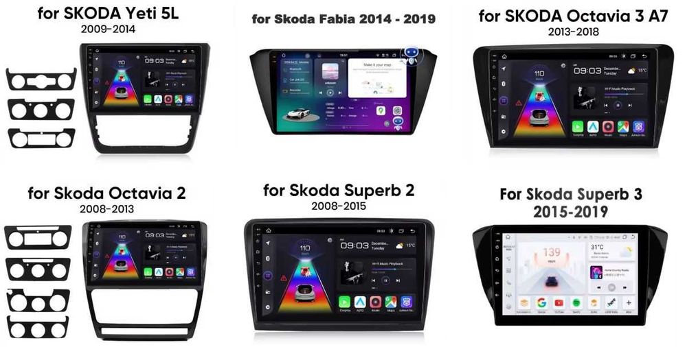 Navigatii Android dedicate pt. autoturisme din gama SKODA (2007-2019)