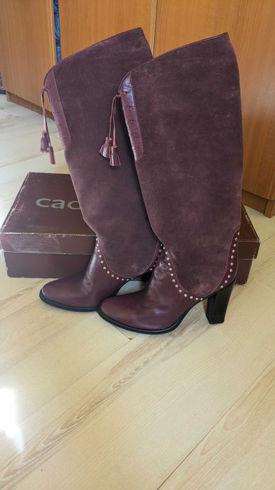 Cizme vișinii de piele