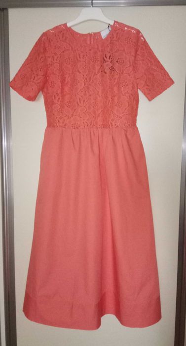 Rochie ASOS PETITE, dantela, ocazii/birou, mar.38, roz pal, NOUA.