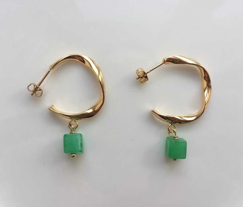 Серьги-кольца Atlitw studio (cеребро, хризопраз)