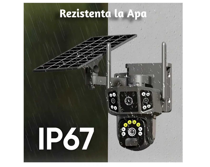 Cameră de supraveghere 4G cu panou solar, 4 camere, zoom optic 10X, detecție umană PIR