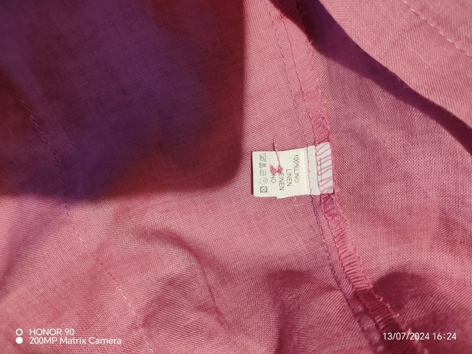 Cămașă tunică, roz trandafiriu, din in