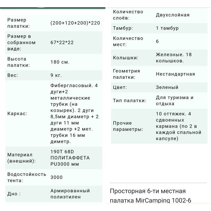 Палатка Мир Кэмпинга 6-местная