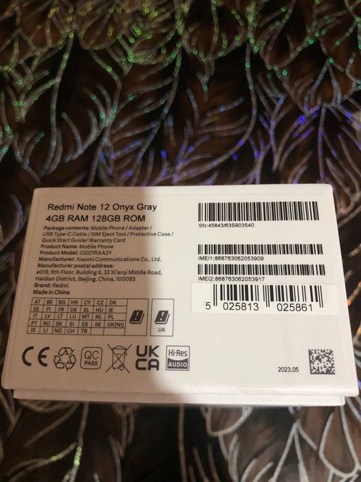 Redmi note 12 onxy gray 4GB Ram 128GB Rom