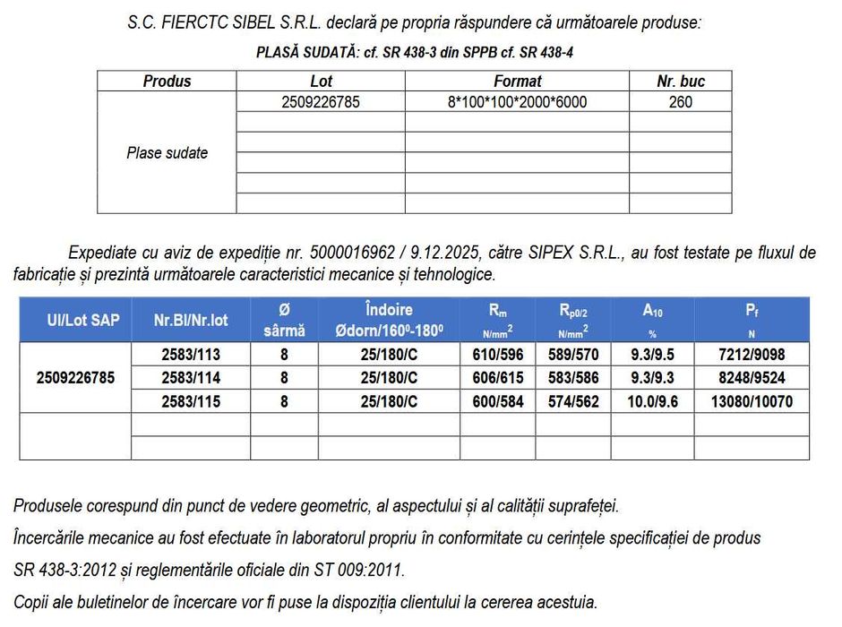 Plasă sudată oțel Ø8 mm – 2000×6000 mm, ochi 100×100
