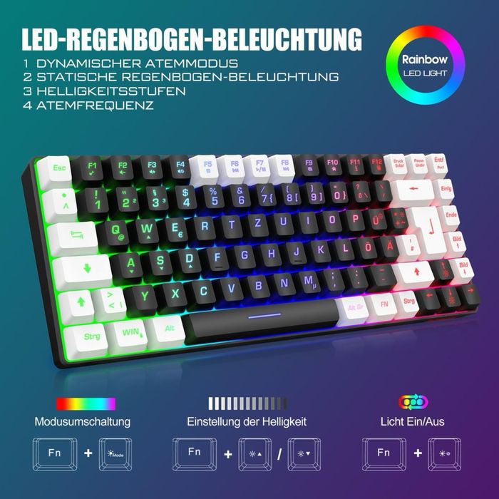 RedThunder Tastatură și Mouse Gaming Wireless TKL – Negru și Alb