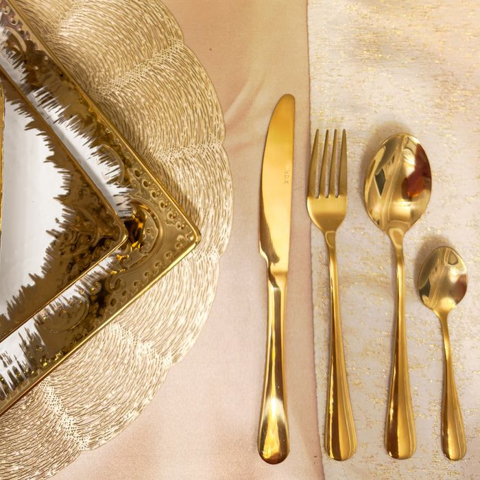 Set tacamuri aurii din inox premium, 24 piese, finisaj lucios, cutie cadou inclusa