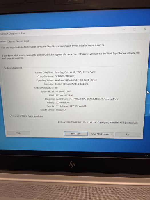 hp zbook 15 g6 i7-9850h 32gb ram ssd 512gb