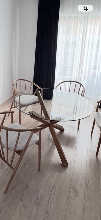 Masa rotunda lemn si sticla jysk 120cm diametru