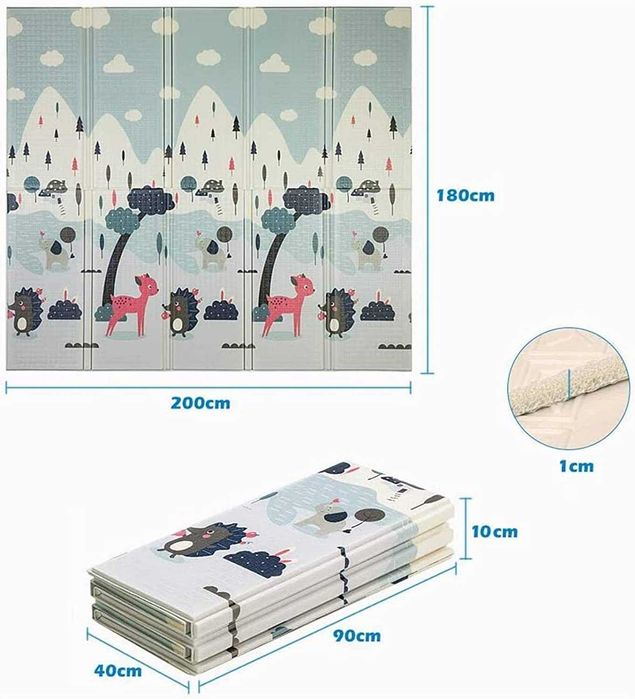 Двулицев детски килим за игра и пълзене, 200х180см, Сгъваем