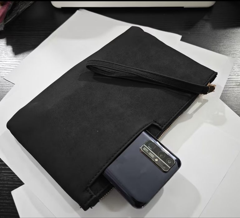 Мъжка чанта/портфейл (алкантара) . Сив/Черен