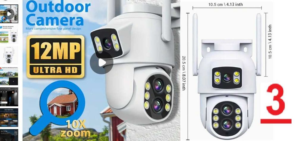 Camere IP, 8MP 12MP, UHD, cu 2 sau 3 lentile, cu card sau panou solar