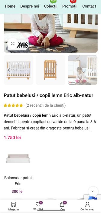Pătuț bebeluși /copii din lemn masiv Marvis cu sistem de legănare