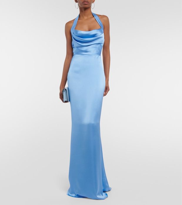 Rochie lunga blue ciel satin ( nu MLH , Rhea Costa )
