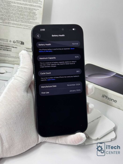 iPhone 16 Pro MAX, 256GB, Black, 92% батерия, ОТЛИЧЕН, 1г. ГАРАНЦИЯ!