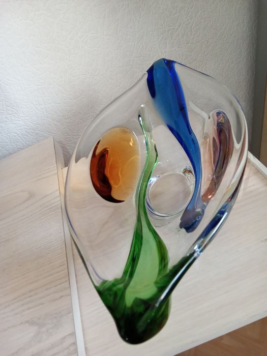 Ваза Лодья Богемия Чехия 70е годы Винтвж