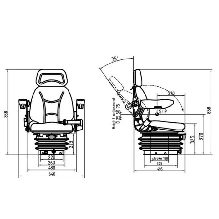 Scaun tractor cu suspensie mecanica, suprafata textila rezistenta