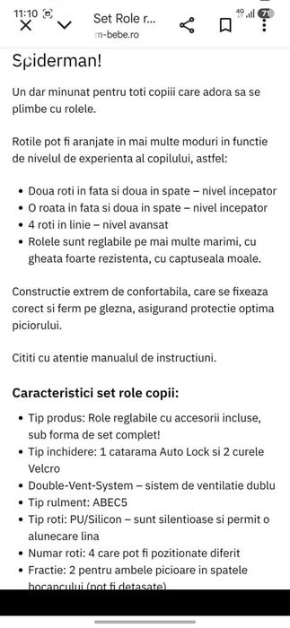 Role reglabile Spiderman