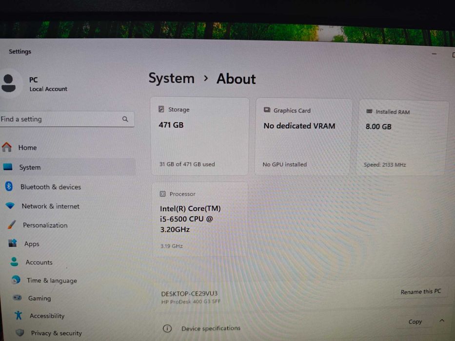 HP ProDesk 400 G3 SFF, Intel Core i5-6500 3.20 GHz (