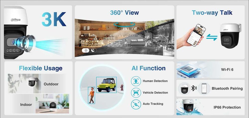 WiFi въртяща се камера Dahua 5MP PTZ с нощно виждане и проследяване