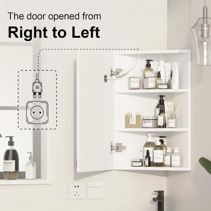 Ъглов шкаф с лед огледало, за баня отваря се отдясно наляво 60*40см