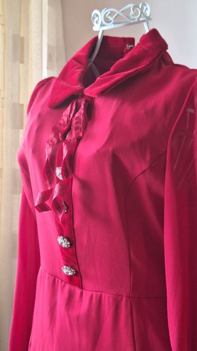 Официална Къса Червена Рокля S | Шифон, Велур