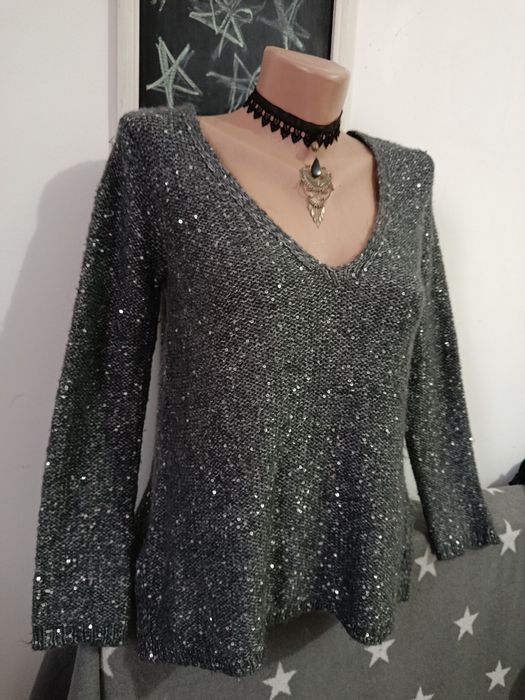 Pulover Zara superb gri elegant cu paiete mohair lana Alpaca mărimea S