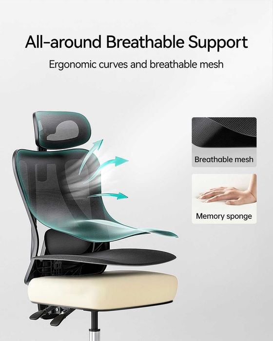 НОВ - Hbada P3 Ergonomic Office Chair – Офис стол с 2D лумбална опора, регулируем подглавник и подлакътници