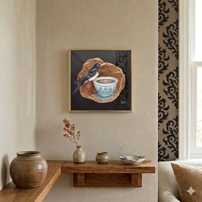 Картины. Не печать. Саксий стиль. Петроглифы, дерево,ласточка,юрта