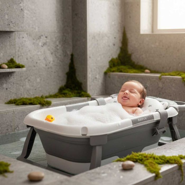 Сгъваема бебешка вана с термометър и възглавница