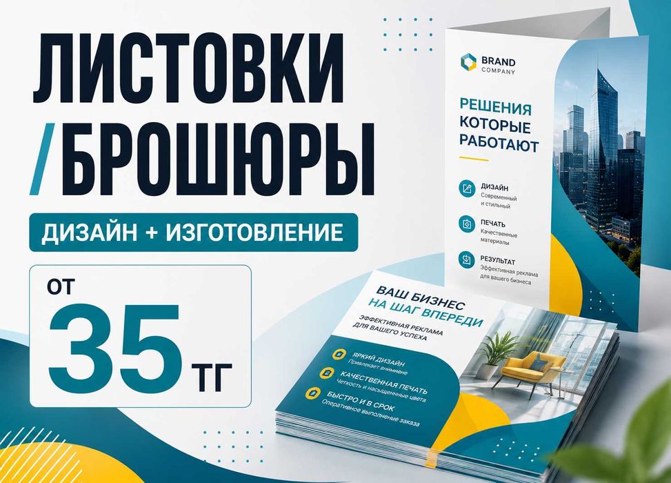 Листовки / флаеры от 35 тг  Дизайн + печать