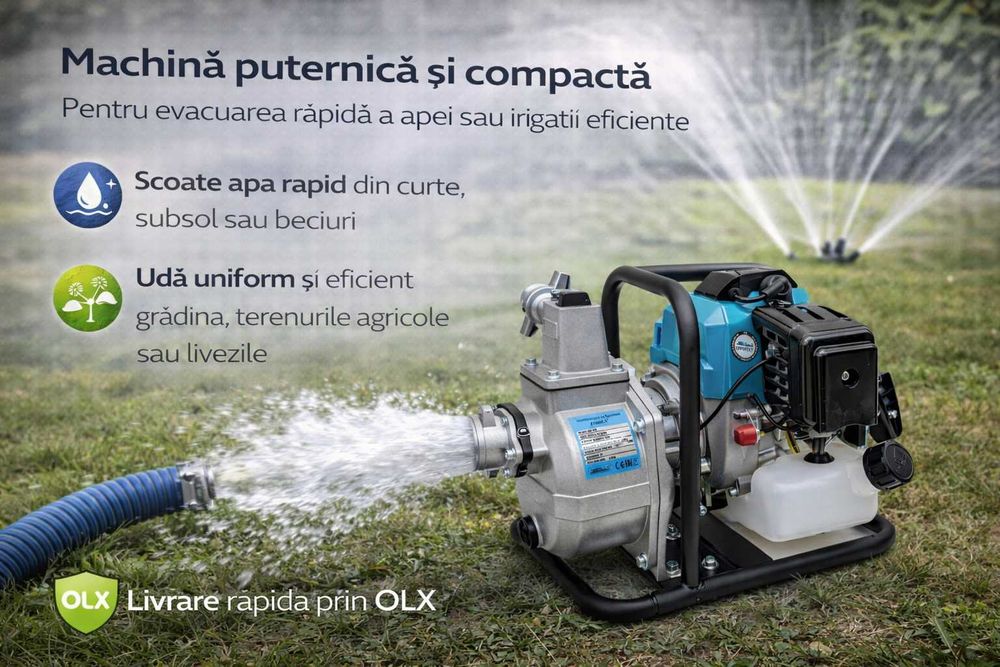 Motopompa Brillo 4CP pe benzina, 4.0 CP – debit mare 9000 l/h