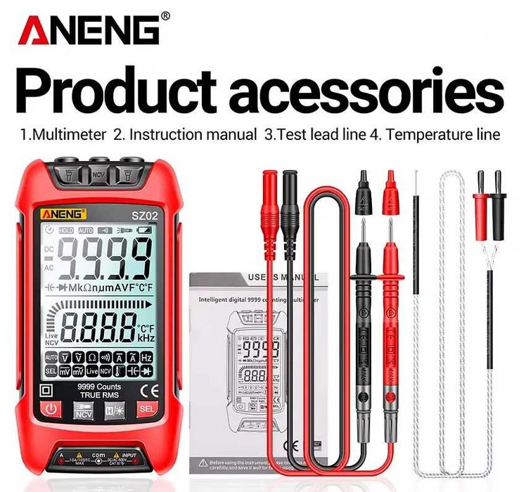 Multimetru digital smart Aneng SZ02 1000V True RMS cu scalare automata