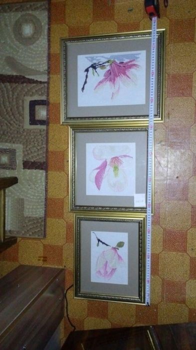 Продам триптих.  Вышивка. "Магнолия в цвету"