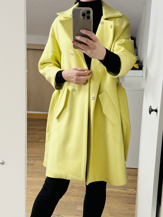 Palton 123 galben lime cu lana 70%