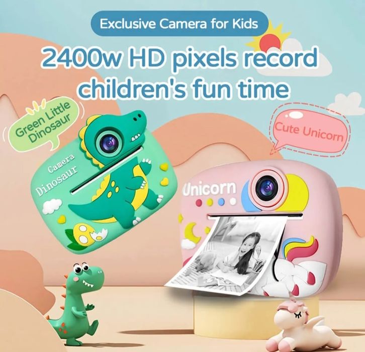 Детски фотоапарат с принтер за моментни снимки, различни видове
